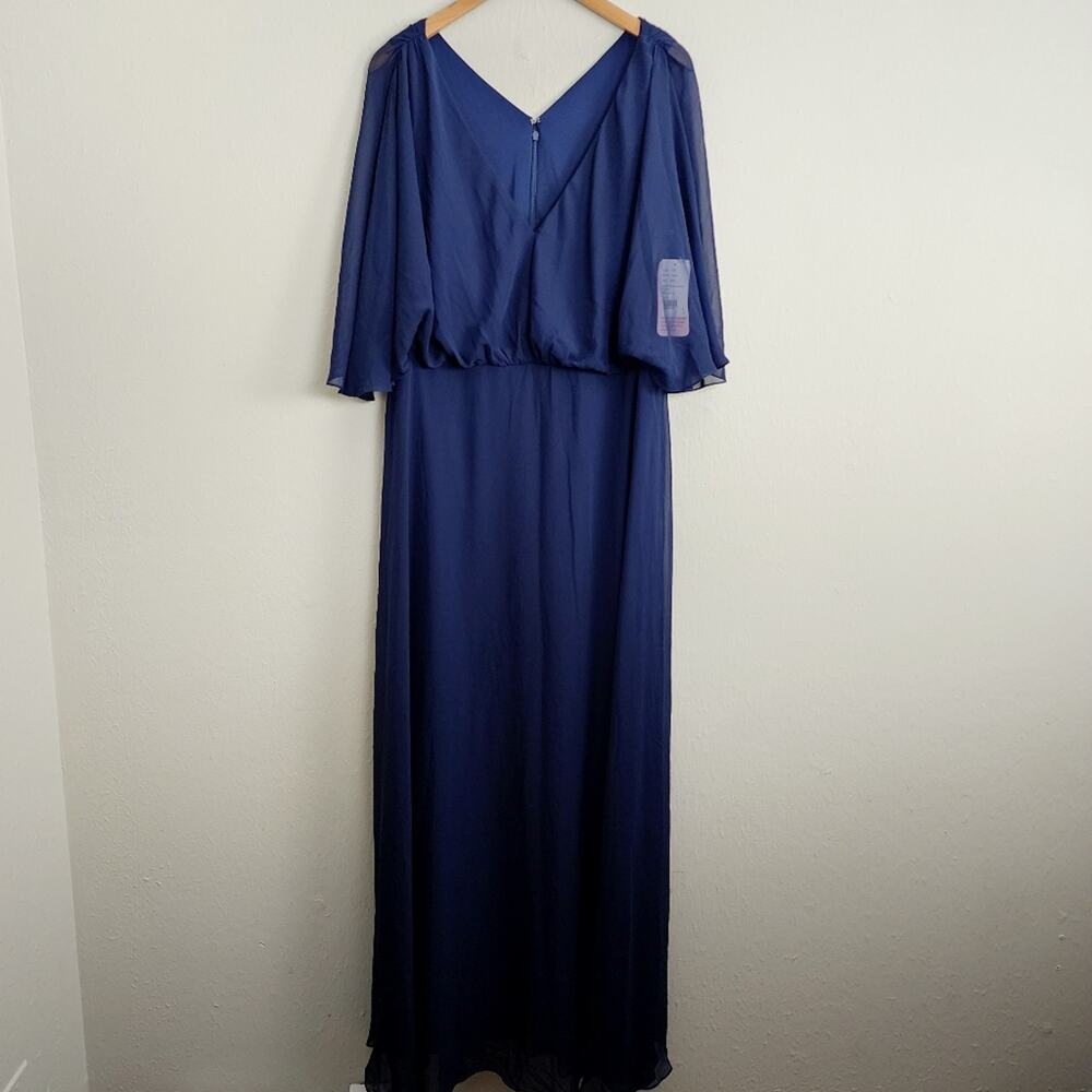 After Six Style 1565 Midnight Navy V-Neck Split Sleeve Chiffon Maxi Dress NWT 18 - Picture 2 of 12